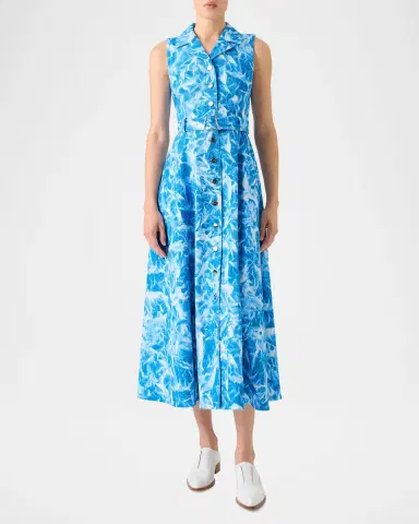 Akris Whitecaps Print Denim Belted Midi Shirtdress | Thumbnail 4 Akris Whitecaps Print Denim Belted Midi Shirtdress | Thumbnail 4