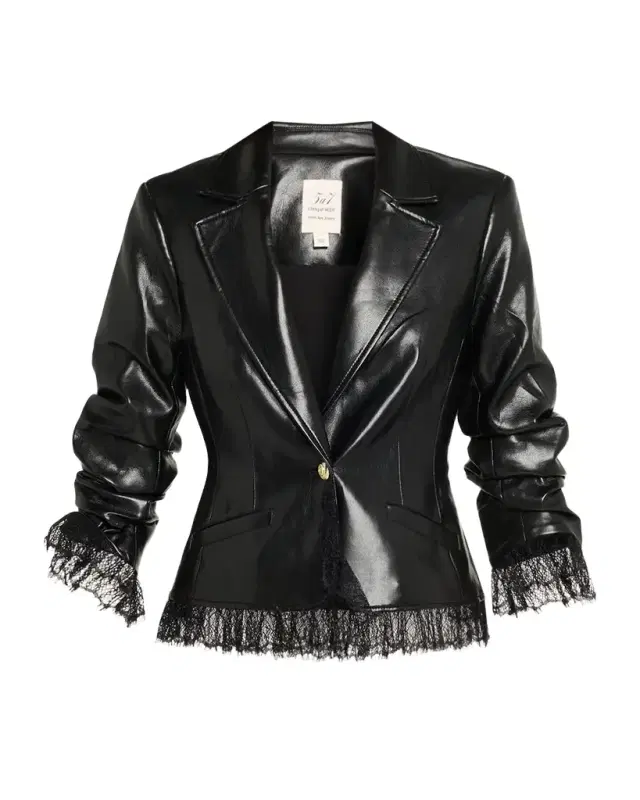 Cinq a Sept Lace-Trim Vegan Leather Blazer