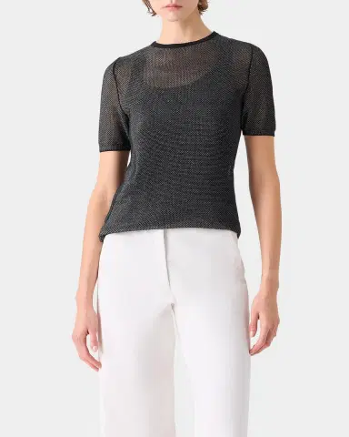 Akris Two-Tone Silk Grif Knit Short-Sleeve Sweater | Thumbnail 4