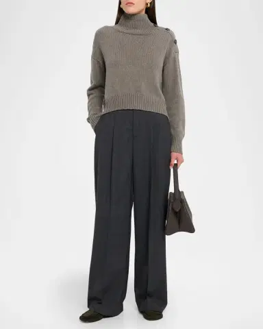 Yves Salomon Buttoned Wool-Cashmere Sweater | Thumbnail 2 Yves Salomon Buttoned Wool-Cashmere Sweater | Thumbnail 2