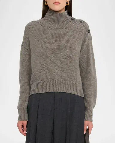 Yves Salomon Buttoned Wool-Cashmere Sweater | Thumbnail 4 Yves Salomon Buttoned Wool-Cashmere Sweater | Thumbnail 4