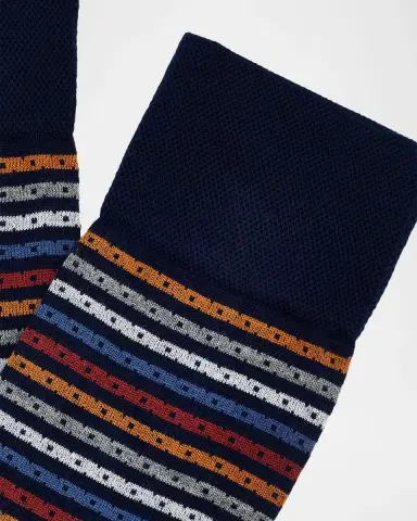 Marcoliani Men 's Multicolor Stripe Cotton Crew Socks | Thumbnail 2