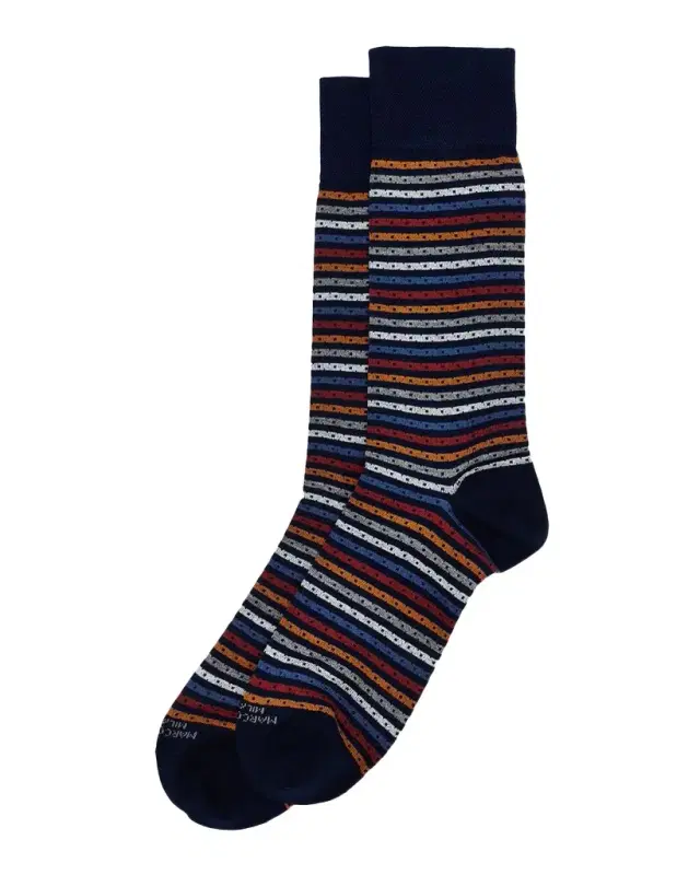 Marcoliani Men 's Multicolor Stripe Cotton Crew Socks