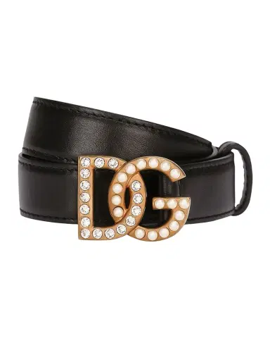 Dolce & Gabbana Embellished Pearly Interlocking DG Leather Belt | Thumbnail 1
