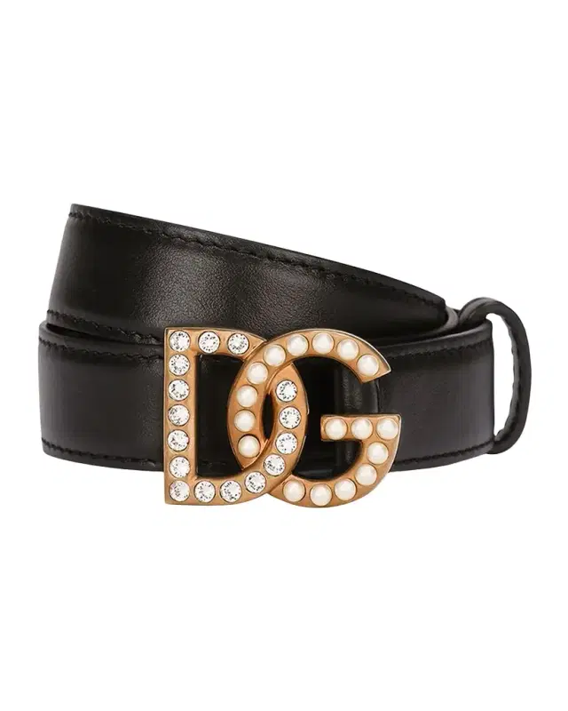 Dolce & Gabbana Embellished Pearly Interlocking DG Leather Belt