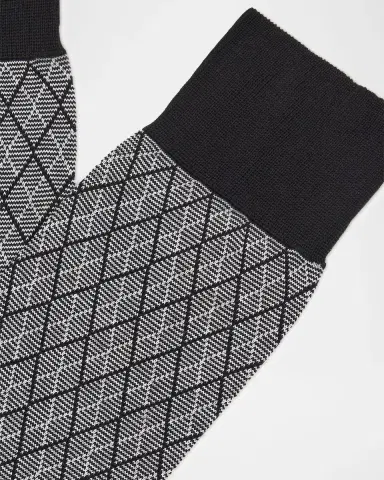 Pantherella Men's Kingsley Diamond Check Jacquard Calf-Length Socks | Thumbnail 2