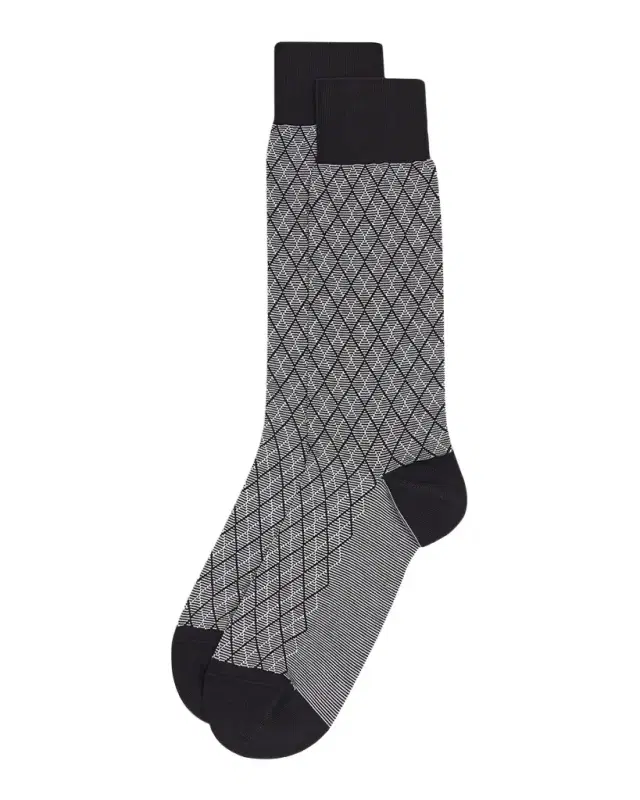 Pantherella Men's Kingsley Diamond Check Jacquard Calf-Length Socks