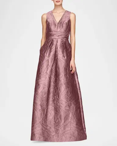 Kay Unger New York Mariah V-Neck Sleeveless Jacquard A-Line Gown | Thumbnail 2 Kay Unger New York Mariah V-Neck Sleeveless Jacquard A-Line Gown | Thumbnail 2