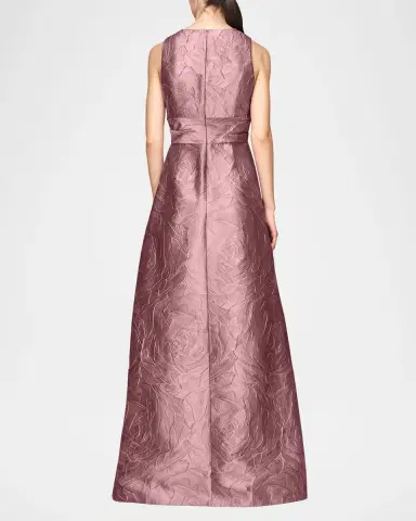Kay Unger New York Mariah V-Neck Sleeveless Jacquard A-Line Gown | Thumbnail 3 Kay Unger New York Mariah V-Neck Sleeveless Jacquard A-Line Gown | Thumbnail 3