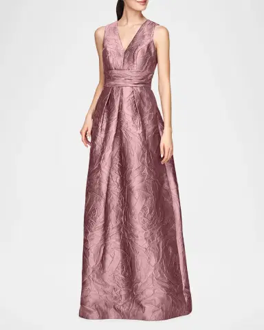 Kay Unger New York Mariah V-Neck Sleeveless Jacquard A-Line Gown | Thumbnail 4 Kay Unger New York Mariah V-Neck Sleeveless Jacquard A-Line Gown | Thumbnail 4