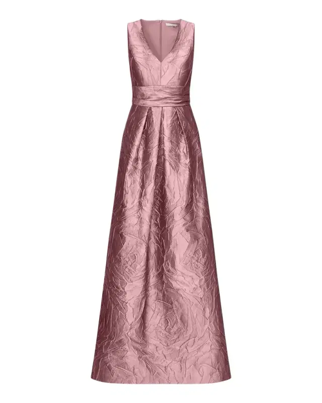 Kay Unger New York Mariah V-Neck Sleeveless Jacquard A-Line Gown