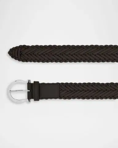 Ferragamo Men's Gancini-Buckle Woven Leather Belt | Thumbnail 3 Ferragamo Men's Gancini-Buckle Woven Leather Belt | Thumbnail 3