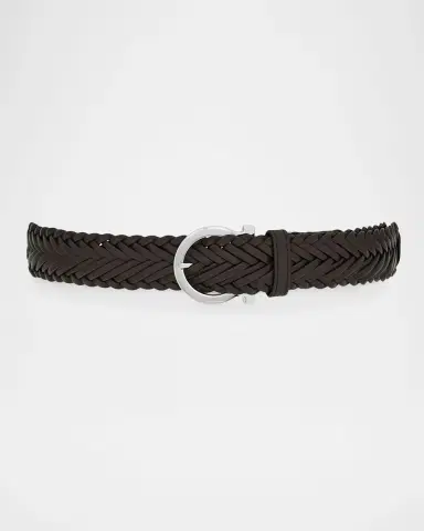 Ferragamo Men's Gancini-Buckle Woven Leather Belt | Thumbnail 4 Ferragamo Men's Gancini-Buckle Woven Leather Belt | Thumbnail 4