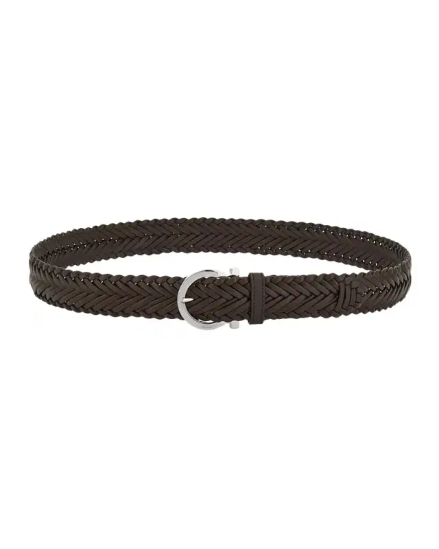 Ferragamo Men 's Gancini-Buckle Woven Leather Belt