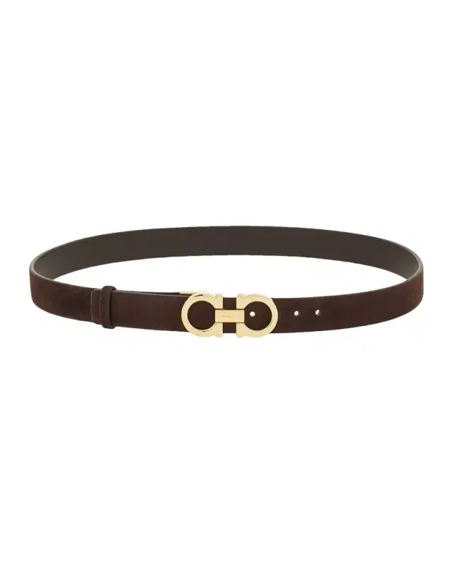 Ferragamo Donna Suede Double Gancini Belt