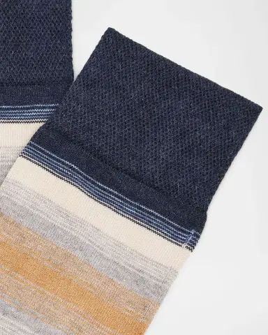 Marcoliani Men 's Degrade Stripe Cotton Crew Socks | Thumbnail 2
