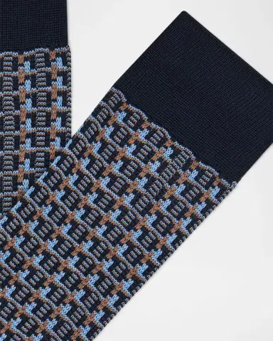 Pantherella Men's Randolph Vertical Box Jacquard Crew Socks | Thumbnail 2 Pantherella Men's Randolph Vertical Box Jacquard Crew Socks | Thumbnail 2