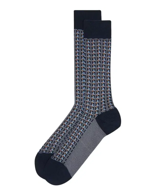 Pantherella Men's Randolph Vertical Box Jacquard Crew Socks
