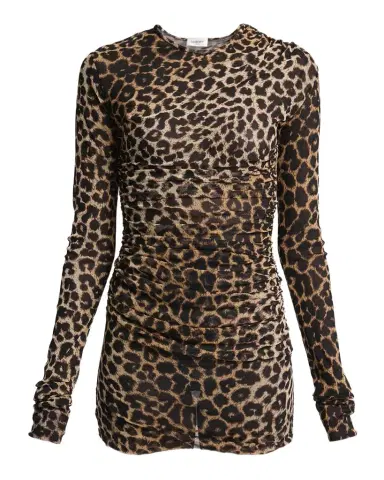 Saint Laurent Leopard-Print Ruched Long-Sleeve Mini Dress | Thumbnail 1