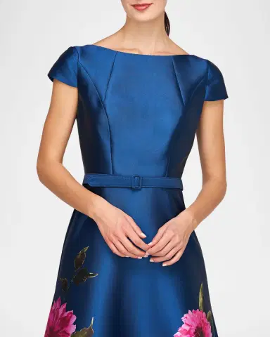 Kay Unger New York Ina Belted Tea-Length Floral Mikado Dress | Thumbnail 5 Kay Unger New York Ina Belted Tea-Length Floral Mikado Dress | Thumbnail 5