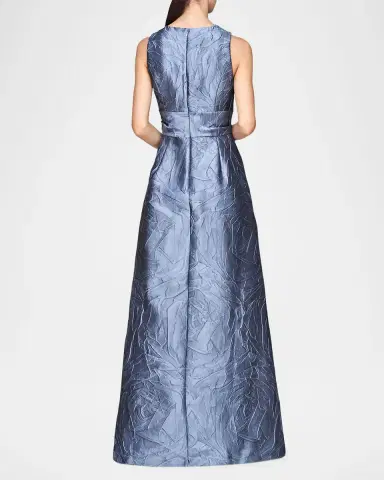 Kay Unger New York Mariah V-Neck Sleeveless Jacquard A-Line Gown | Thumbnail 3