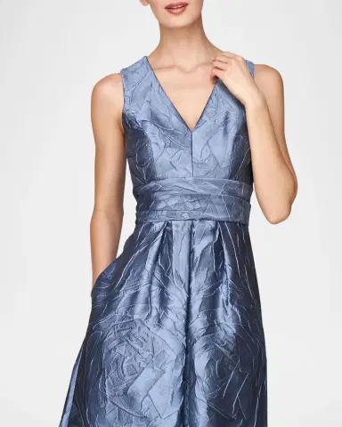 Kay Unger New York Mariah V-Neck Sleeveless Jacquard A-Line Gown | Thumbnail 5