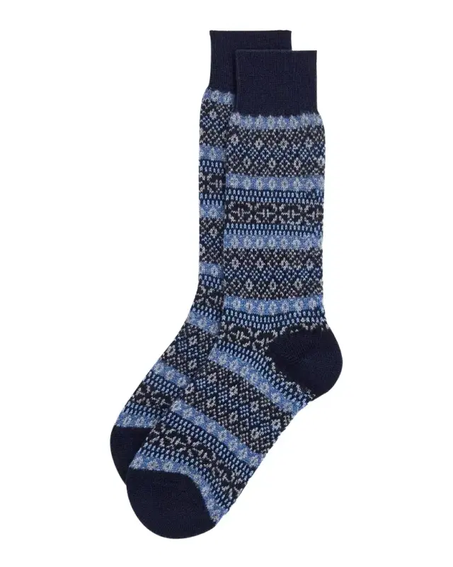 Pantherella Men's Sherborne Cashmere Fair Isle Crew Socks