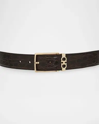 Ferragamo Men 's Gancini Alligator Leather Belt | Thumbnail 4 Ferragamo Men 's Gancini Alligator Leather Belt | Thumbnail 4