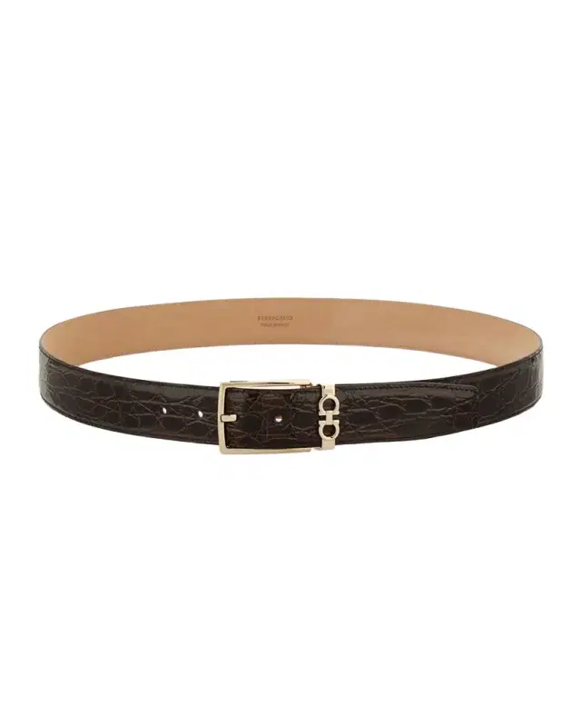 Ferragamo Men 's Gancini Alligator Leather Belt