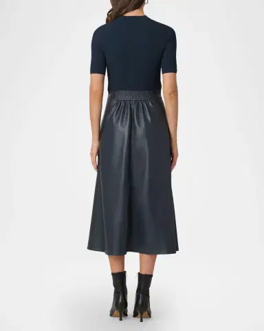Shoshanna Angela Rib Knit & Faux Leather Midi Dress | Thumbnail 2 Shoshanna Angela Rib Knit & Faux Leather Midi Dress | Thumbnail 2