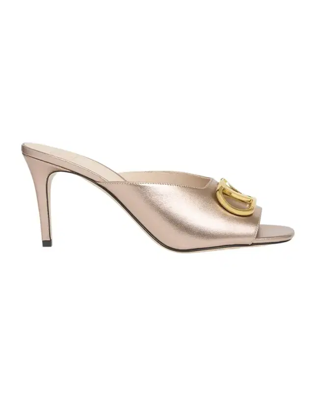 Valentino Garavani 80mm VLogo Signature Metallic Leather Mule Pumps