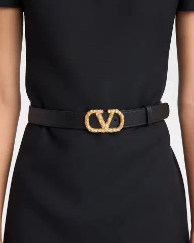 Valentino Garavani VLogo Signature Crystal-Embellished Leather Belt, 30mm | Thumbnail 2 Valentino Garavani VLogo Signature Crystal-Embellished Leather Belt, 30mm | Thumbnail 2