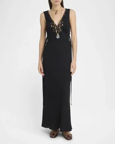 Chloé Silk Jacquard & Lace Sleeveless Column Dress | Thumbnail 2 Chloé Silk Jacquard & Lace Sleeveless Column Dress | Thumbnail 2
