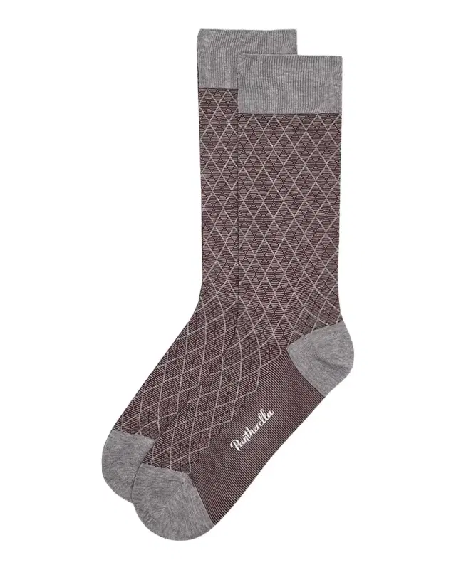 Pantherella Men 's Kingsley Diamond Check Jacquard Calf-Length Socks