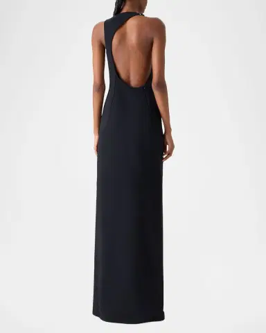 Akris Sleeveless Back-Cutout Wool Slit Gown | Thumbnail 3
