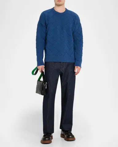 Bottega Veneta Men's Intrecciato Wool Knit Crewneck Sweater | Thumbnail 2