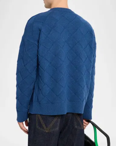 Bottega Veneta Men's Intrecciato Wool Knit Crewneck Sweater | Thumbnail 3