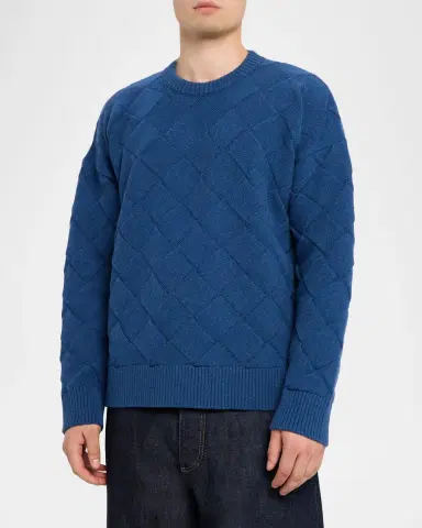 Bottega Veneta Men's Intrecciato Wool Knit Crewneck Sweater | Thumbnail 4