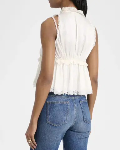 Chloé Ruffle V-Neck Sleeveless Silk Top | Thumbnail 3
