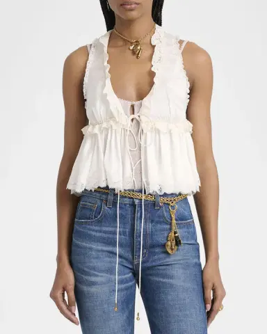 Chloé Ruffle V-Neck Sleeveless Silk Top | Thumbnail 4