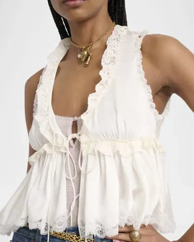 Chloé Ruffle V-Neck Sleeveless Silk Top | Thumbnail 5