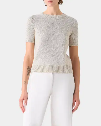 Akris Paillette Linen-Cotton Short-Sleeve Sweater | Thumbnail 4 Akris Paillette Linen-Cotton Short-Sleeve Sweater | Thumbnail 4