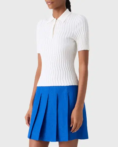 Akris Zigzag Rib Knit Short-Sleeve Polo Sweater | Thumbnail 3 Akris Zigzag Rib Knit Short-Sleeve Polo Sweater | Thumbnail 3