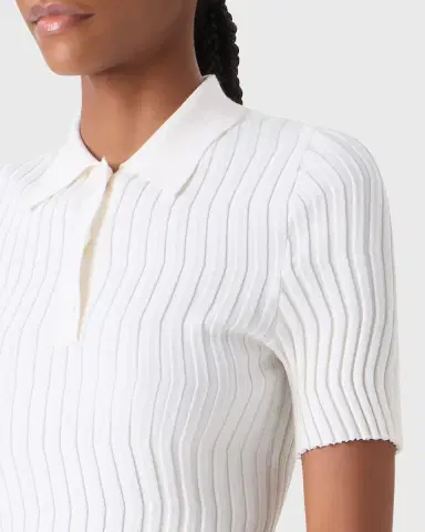 Akris Zigzag Rib Knit Short-Sleeve Polo Sweater | Thumbnail 4 Akris Zigzag Rib Knit Short-Sleeve Polo Sweater | Thumbnail 4