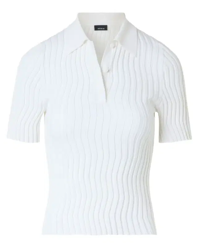 Zigzag Rib Knit Short-Sleeve Polo Sweater