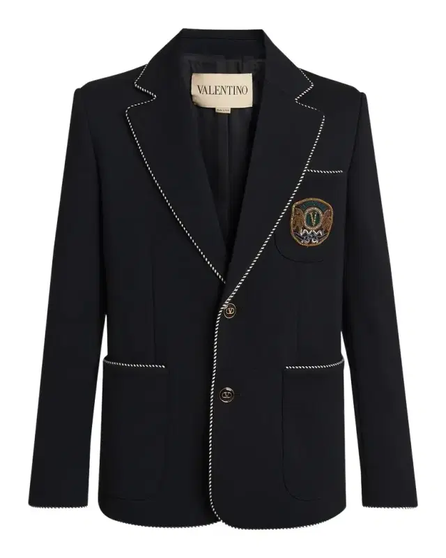 Valentino Garavani Men 's Valentino Single Breasted Wool Jacket with Logo Patch