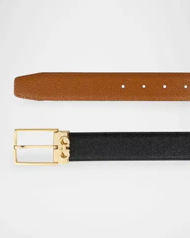 Ferragamo Men's Reversible Hammered Calfskin Gancini-Loop Belt | Thumbnail 3 Ferragamo Men's Reversible Hammered Calfskin Gancini-Loop Belt | Thumbnail 3