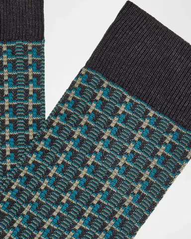 Pantherella Men's Randolph Vertical Box Jacquard Crew Socks | Thumbnail 2 Pantherella Men's Randolph Vertical Box Jacquard Crew Socks | Thumbnail 2