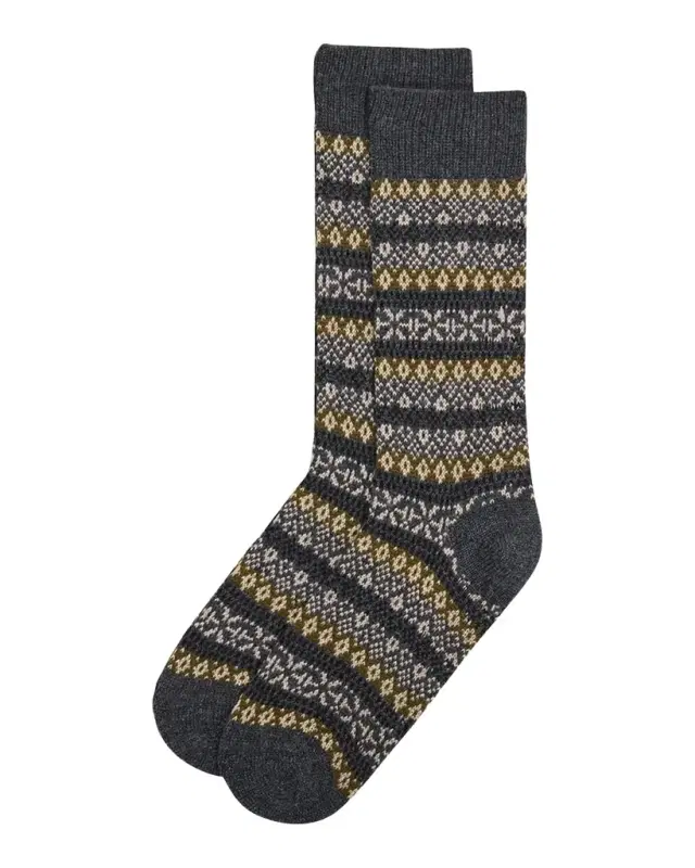 Pantherella Men's Sherborne Cashmere Fair Isle Crew Socks