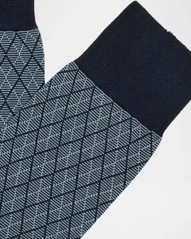 Pantherella Men's Kingsley Diamond Check Jacquard Calf-Length Socks | Thumbnail 2